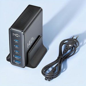 Toocki 투키 GaN 140w LED 디스플레이 3C2A 5포트 C타입 PD3.0 PPS 초고속 멀티충전기, 블랙, 1개