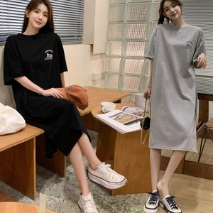 여성 레터링 루즈핏 편안한 반팔 원피스