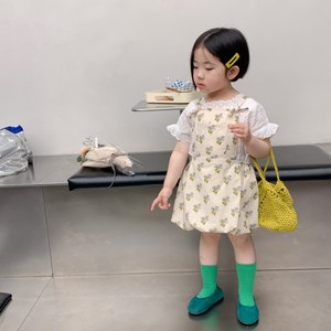 베베초롱 꽃무늬 멜빵 스커트 레이스 인형티 세트