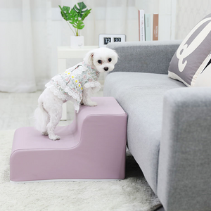 강아지 방수 계단 2단 높이30cm 슬개골탈구 관절보호 논슬립 라운드 커버분리 스펀지포함 3종, 핑크