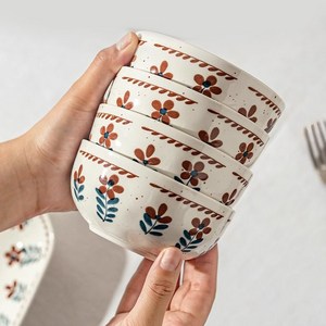 Shipshape 무늬 도자기 그릇 원형 밥그릇 4.5인치 밥그릇 코렐밥그릇 코렐냉면기, 6개, 동일한 디자인, 꽃무늬