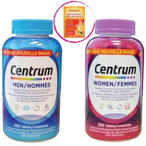 [Centrum]캐나다 센트룸 맨&우먼 고급형 멀티/종합비타민 250정-2병+이머전씨 발포비타민 1포 증정!(캐나다에서 배송합니다~)