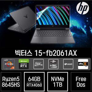 HP 빅터스 15-fb2061AX - 최신형 고사양 게이밍 노트북 [리뷰작성 시 마우스 증정], FREEDOS, 64GB, 1TB, 다크실버