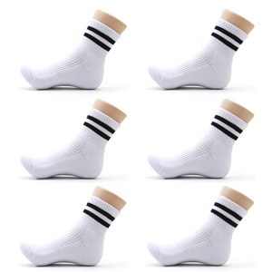 SMP스포츠 (아동용/2중바닥) 투라인 단목양말 6켤레 / KID 스포츠 두꺼운 쿠션 국산, 01_화이트-6켤레