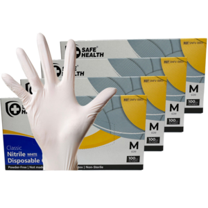 세계적인 명품 니트릴장갑 세이프헬스 고무장갑 라텍스장갑 (식품용), 화이트, 중(M), 4개