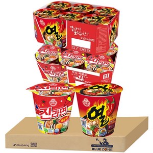 블루존 진라면 매운맛 소컵라면 65g (6입) +열라면 소컵라면 62g (6입)