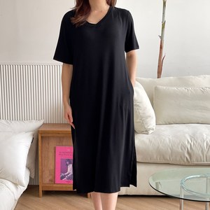 코마드 V넥 루즈핏 반팔 홈웨어 롱원피스 WOP680