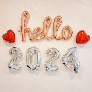 헬로 2024 해피뉴이어 새해 신년해 연말 홈파티 hello 은박풍선 세트, hello로즈골드+2024실버 세트
