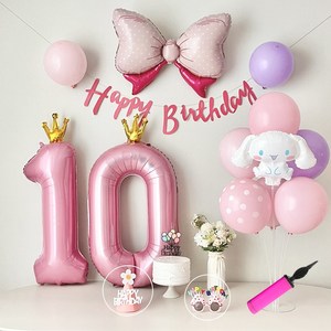 연지마켓 시나모롤 산리오 생일풍선 파티세트, 핑크실속숫자(10)