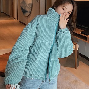 코듀로이 하이넥 숏 패딩 집업 점퍼 가볍고 따뜻한 겨울 데일리 룩 솜 충전재 여성 골덴 베이직 아이템