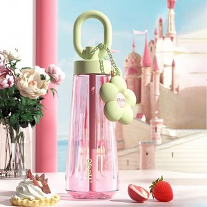 LONGGU 여신 물컵 식품급 트라이탄 재질 500mL 빨대 음수 휴대편한 물컵, 1개, 핑크