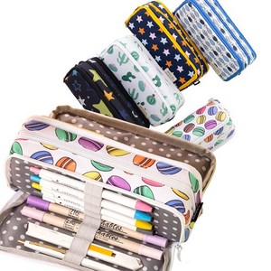 더블엠 마카롱 패브릭 3단필통 대용량 학생 펜슬케이스