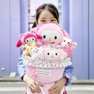 산리오 인형꽃다발 대형 쇼핑백 키링 메시지엽서 세트, 마이멜로디 꽃다발, 1개
