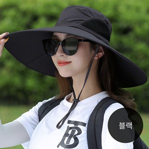 미미맘스 넓은 챙 와이드 햇빛가리개 사파리 모자, 블랙