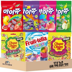 [안녕골목마켓] 마이쮸 92g 4종 딸기 복숭아 포도 사과 츄파 춥스 사워 게코 90g 사워 크롤러 60g 후르트텔라 100g 총 7개 세트, 1개