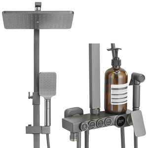 annalve 해바라기 샤워기 수전세트 독일기술 디자인, 디지털 디스플레이 랭열 샤워기, 그레이, 1세트