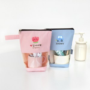 세맘스 TPU투명 크레용 양면방수 네임 양치컵파우치, 4.타이거, 퍼플