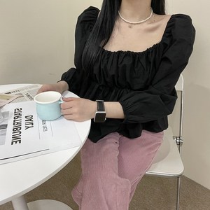 VANANA2 여성 국내제작 스퀘어넥 오프숄더 긴소매 여리여리 프릴 블라우스