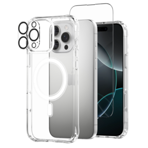 칸탐 아이폰 16 15 호환 프로 맥세이프 투명 케이스 + 전면 강화유리 액정보호필름 + 카메라보호필름