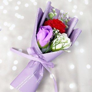 어버이날 카네이션 장미 조화 꽃다발 프리미엄형 (생화같은 스승의날 부케 비누꽃), 프리미엄형 카네이션 꽃다발(퍼플), 1개