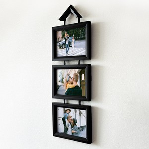 예쁜액자사랑 3단 줄줄이 벽걸이 사진 포토 액자, 예쁜칼라 블랙, 6X8인치(가로형), 1개