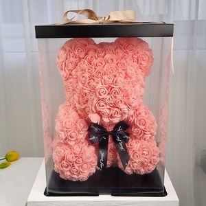 장미 곰돌이 로즈베어 플라워 기념일 생일 선물, 핑크, 1개