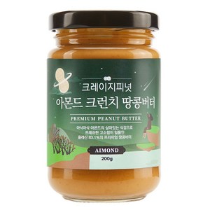 크레이지피넛 땅콩버터 무설탕 100% 국산 땅콩 버터 잼, 2개, 200g, 아몬드 크런치 땅콩버터