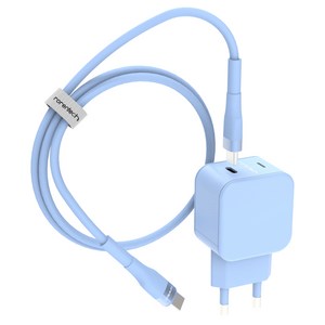 로랜텍 파스텔 30W PPS PD 3.0 초고속 충전기 C to C 케이블 포함 세트, 1개, 블루, 2.4m
