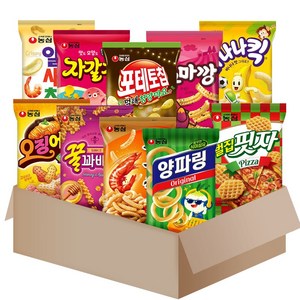 [메리박스] 농심스낵 10종세트 3호(새우깡+꿀꽈배기+오징어집+양파링+고구마깡+조청유과+벌집핏자+알새우칩+바나나킥+자갈치)+메세지카드, 농심 스낵세트 10종, 1세트