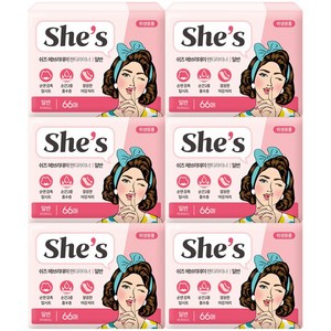 쉬즈 에브리데이 팬티라이너, 일반, 66개입, 6개