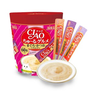 챠오츄르 고양이 간식 파우치, 혼합맛(참치/가다랑어), 14g, 60개