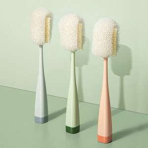 텀블러 유리잔 젖병 주방 오일병 세척솔 청소솔 양념통 설거지솔 브러쉬, 스탠드형 이중 브러쉬 그린, 1개