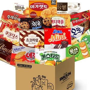 스낵24 탕비실 사무실 꽝꽝 탕비실용 대용량 박스과자세트16p(초코하임+버터와플+엄마손+오예스+마가렛트+오뜨+몽쉘+칙촉+쿠크다스+카스타드+롯샌+후렌치+예감+빈츠+참쌀선과+후레쉬), 1세트, 과자 16p