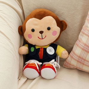 0~3세 소근육 발달 교구 장난감 감각 발달 원숭이 봉제 인형 옷 입히기, 1개