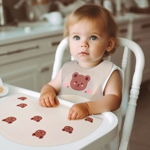 따블리에 실리콘 이유식턱받이 아기턱받이 테이블매트 세트 KC인증, 베이지, 1세트, 2개입