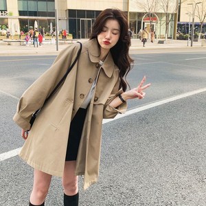 COSYEVNO 여성 벌룬소매 트렌치코트 루즈핏 캐주얼 루즈핏 A라인 하프코트
