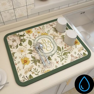 무드어클락 프리미엄 빨아쓰는 규조토 식기 건조 설거지 매트 ( 5 color ) XL size 50 * 40, 그리너리, 1개