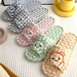[Newlywed Diary] Triple-Cushion Cute Baby Bear Indoor Slippers Fluffy Interfloor Noise Prevention Non-Slip Triple-Pad Living Room Slippers Cotton Slippers