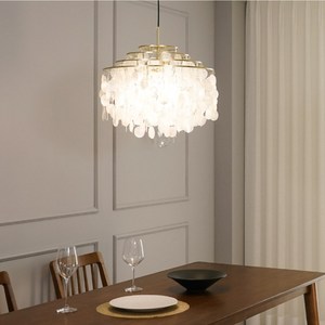 Verpan fun 클램 펜던트 샹들리에 조명 베르판 펀3등 골드 자개 식탁등 식탁조명, LED벌브 8W 노란빛 3개