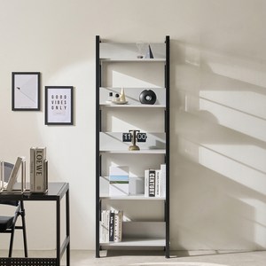 상도가구 제련공단 책장 사각프레임 선반 수납장, 5단, 그레이+블랙F