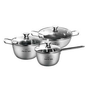 Chef de Table IH 인덕션 스텐 냄비 3종세트 편수18cm+양수20cm+전골26cm (인덕션 포함 모든 열원 사용 가능 3중바닥 고강도 스텐 인덕션 겸용 냄비), 1개