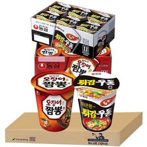 블루존 오징어짬뽕 소컵라면 67g (6입)+튀김우동 소컵라면 62g (6입)