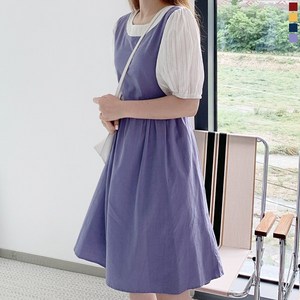 티데일리 여성용 퍼프 베이비돌 라운드 반팔 원피스