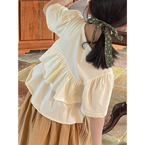 순면 2단 캉캉 플레어 크롭 반팔 티셔츠 유아 주니어 여름