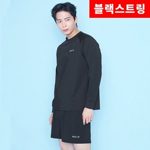 레이플러 남성용 빅사이즈 루즈핏 스몰로고 뱃살커버 래쉬가드 상하의세트 RTM23302+SPM23401