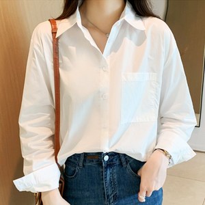 여성 봄가을 단색 긴팔 기본셔츠