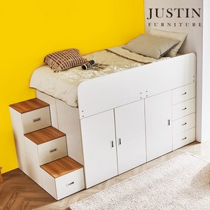 [저스틴퍼니처]룸 벙커형 멀티 옷장 수납침대(SS), 화이트-매트리스 제외