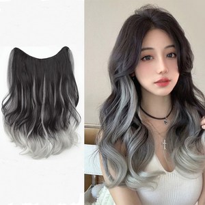 여성 옴브레 투톤 브릿지 웨이브 붙임머리 그라데이션 반가발, 1개, 그레이 내추럴블랙