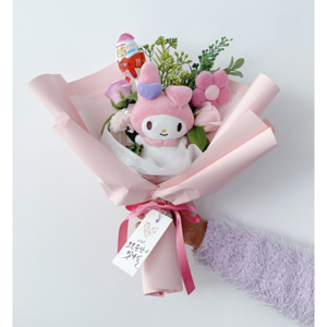 꽃마리 산리오 인형 꽃다발 입학식 졸업식 꽃다발 학예회 시나모롤 꽃다발, 1개, 마이멜로디+킨더+캘리택