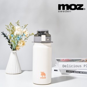 MOZ 스웨덴 텀블러 316 스텐 원터치 손잡이 보온보냉병 보온텀블러, 1개, 600ml, 크림스노우